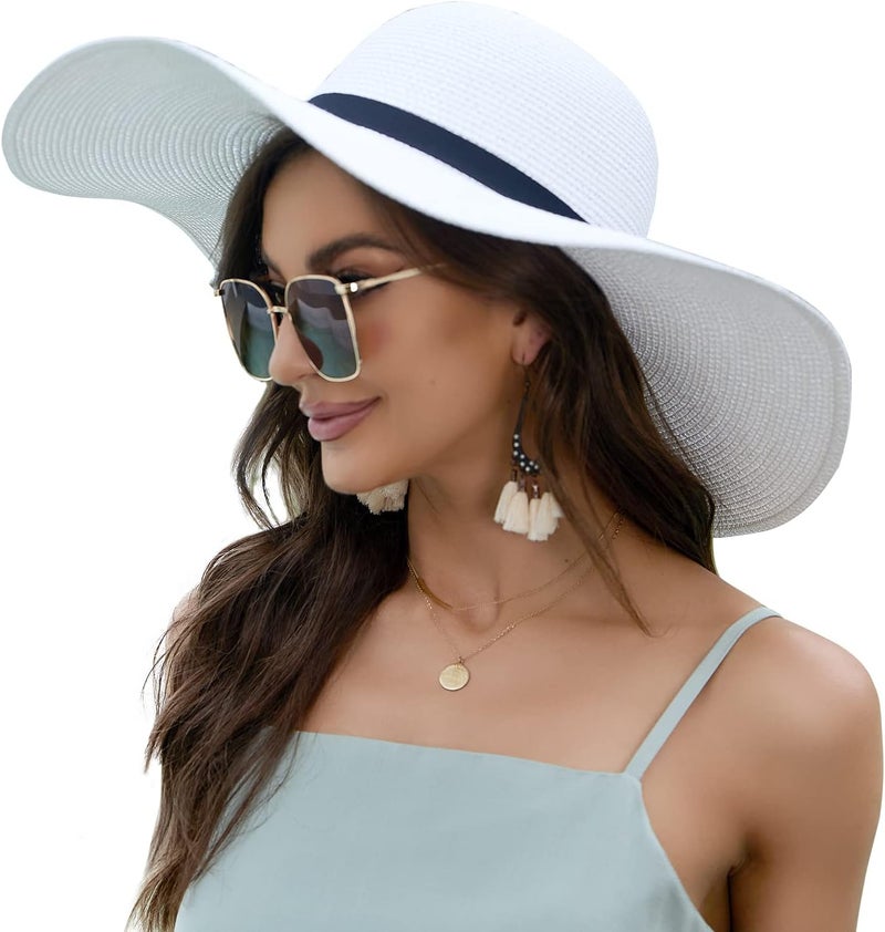 Naivlizer Women Wide Brim Sun Hat UPF50 Straw Summer Hat Floppy Beach Hat Roll-Up - Image 1